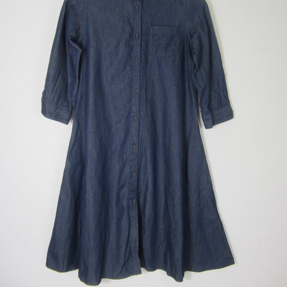 NEW Uniqlo Womens S Dark Wash Navy Blue Denim Shirt Dress Midi 100% Cotton - Picture 5 of 8